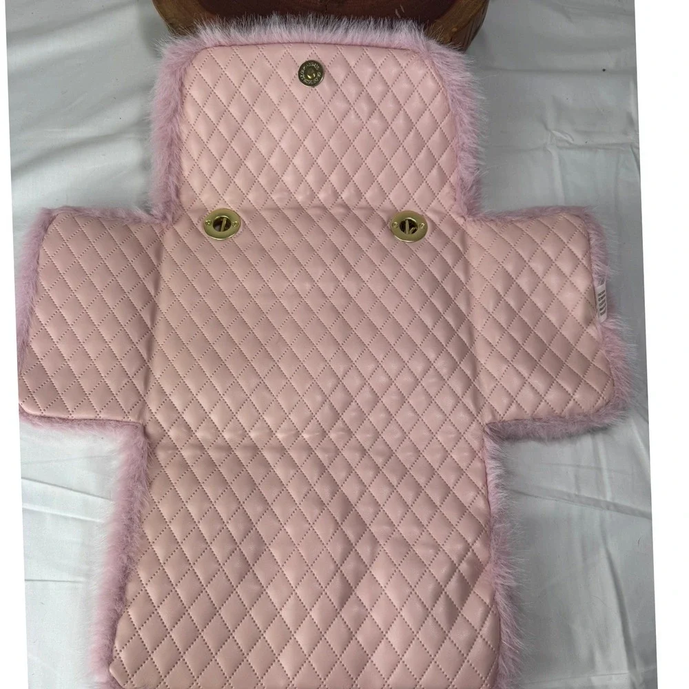 FAO Schwarz Kids Pink Faux Fur Handbag Quilted Interior Gold Logo 59343A24124